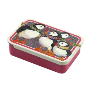 Emma Ball | Caja metálica pequeña "Puffins in Scarves" T295